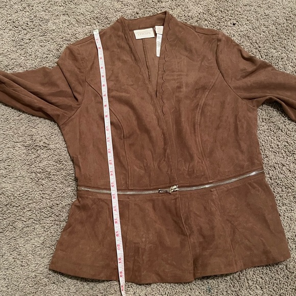 Chico's Peplum Brown Suede Scalloped Jacket - Picture 10 of 10